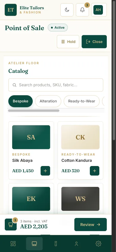 TailorSync point of sale running on a phone